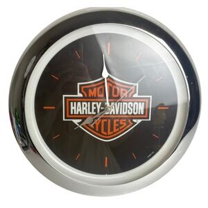 Harley Davidson Wall Clock 2001 Bar & Shield Logo Chrome Bezel Sound WORKS